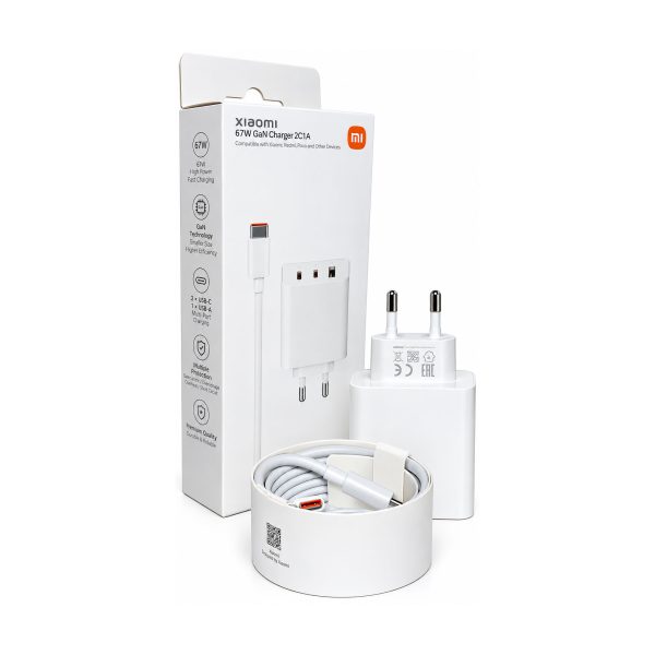 کلگی (شارژر دیواری) سه پورت شیائومی( اورجینال ) 67W GaN مدل 2C1A به همراه کابل USB-C PD